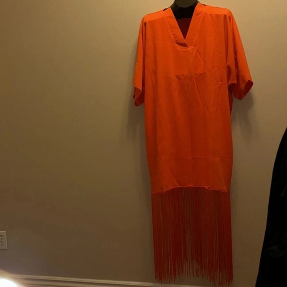 ZIXLUXE Fashion Loose Fit half Fringe Kaftan | | maxi V neck dress - Picture 9 of 14